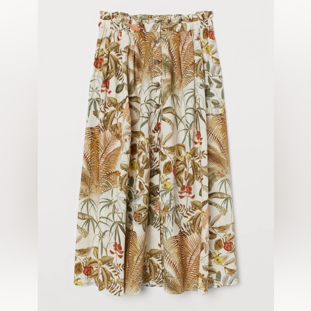 H&M Botanical Maxi Skirt in Cream, Brown, Green and Red